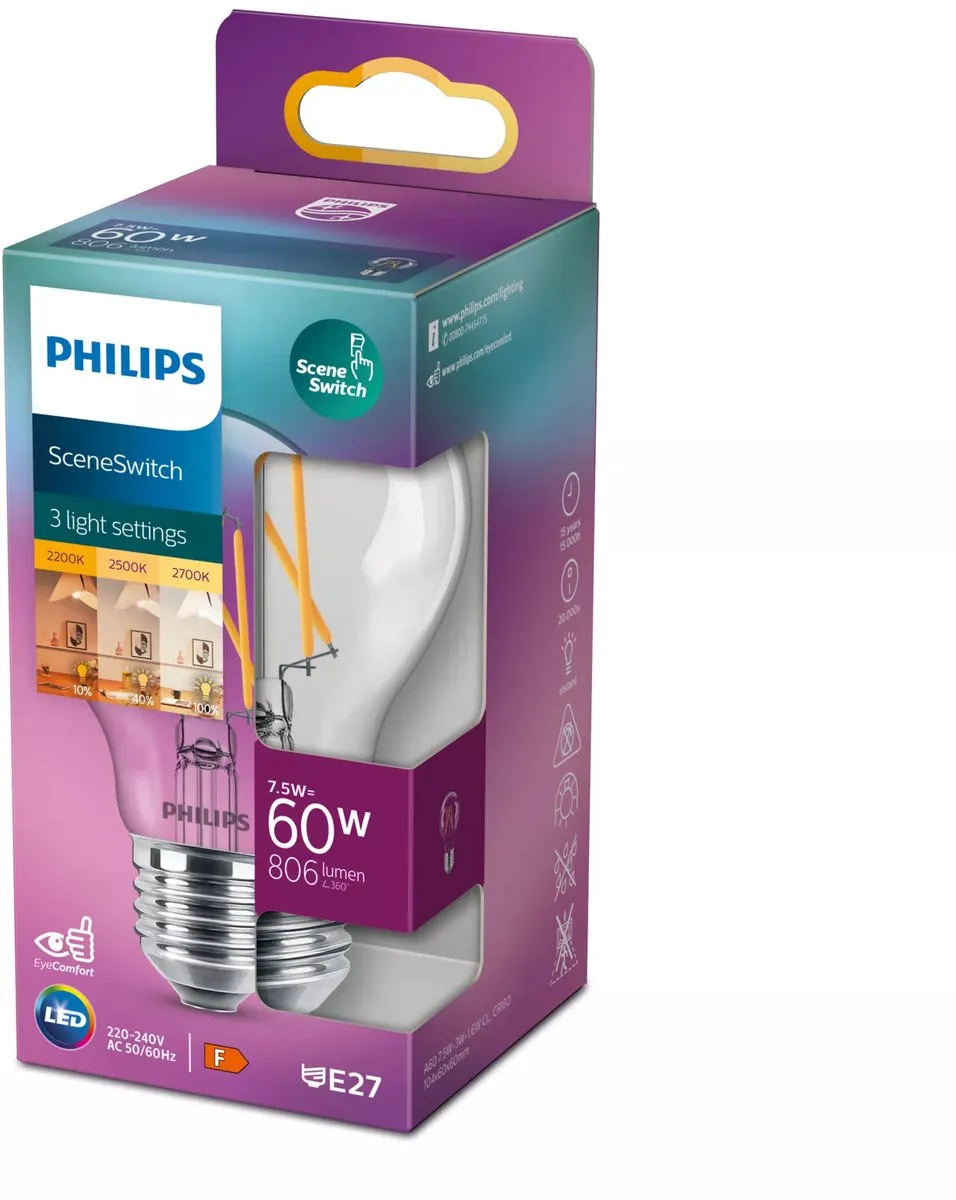 Philips LED SceneSwitch Lamp E27 7.5W Warm Wit