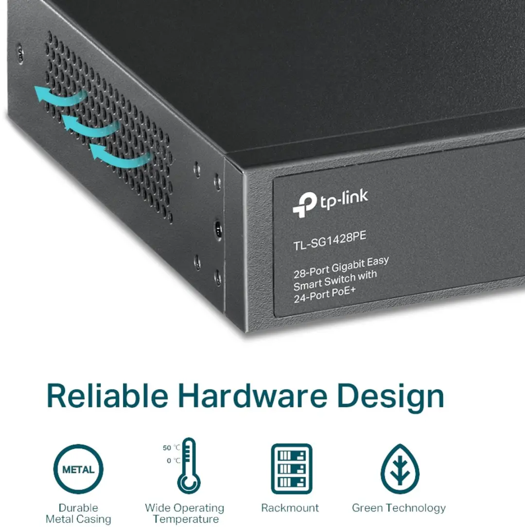 TP-Link TL-SG1428PE Managed Switch 26x PoE - 56Gbps - 250W - Zwart - afbeelding 2 van 6