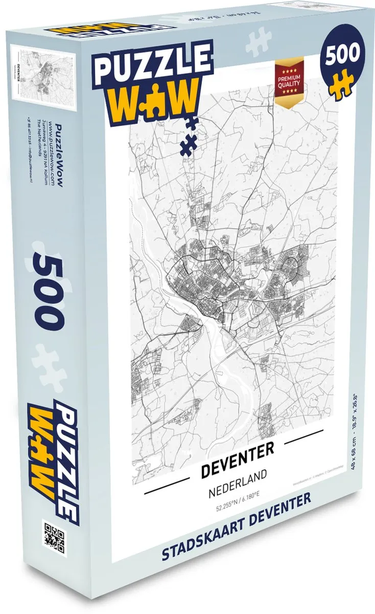 PuzzleWow Stadskaart Deventer Legpuzzel 500 Stuks - Multicolor