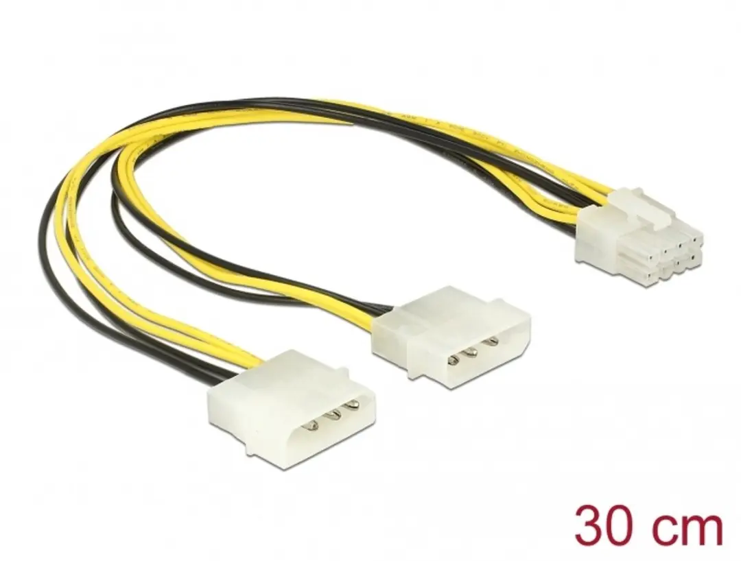 Delock 85453 Voedingskabel 2x4 pin Molex male naar 8 pin EPS male