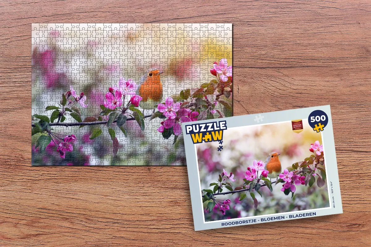PuzzleWow Roodborst Bloemen & Bladeren Legpuzzel 500 Stuks - Multicolor