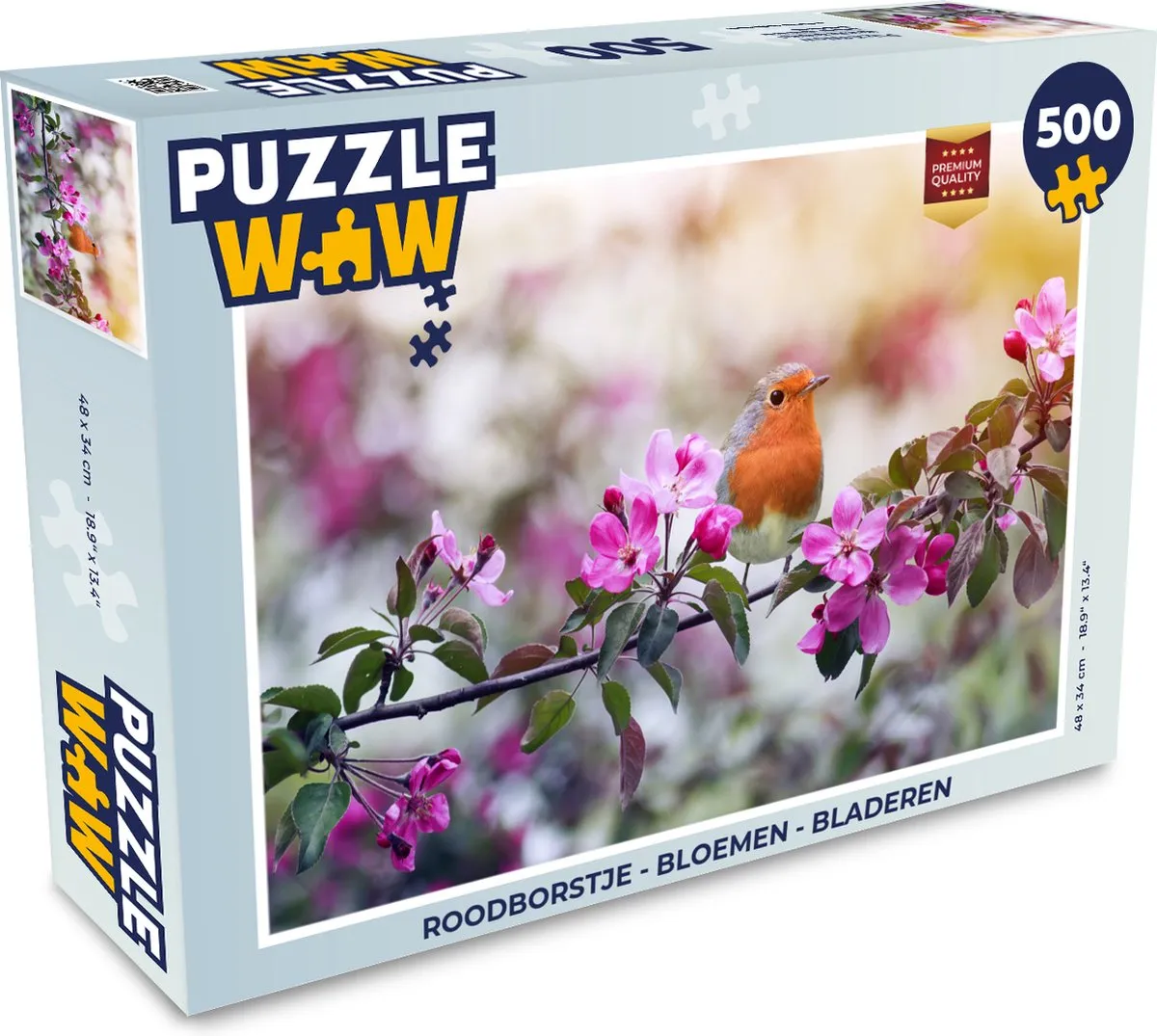 PuzzleWow Roodborst Bloemen & Bladeren Legpuzzel 500 Stuks
