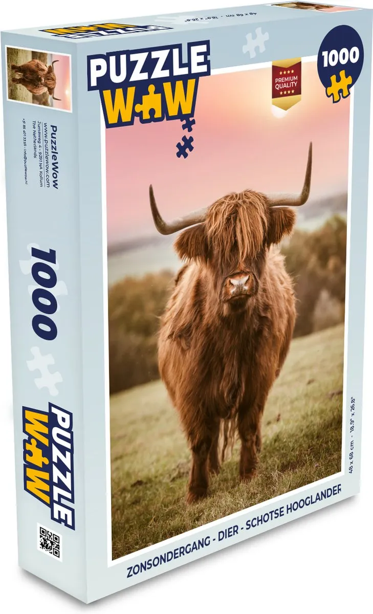 PuzzleWow Zonsondergang Schotse Hooglander Legpuzzel 1000 Stuks