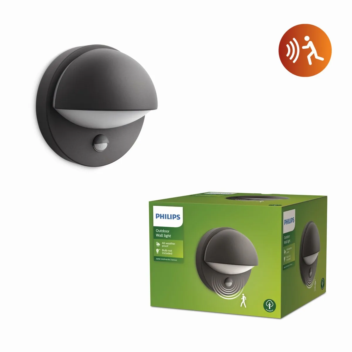 Philips June Buiten Wandlamp met Sensor - Antraciet