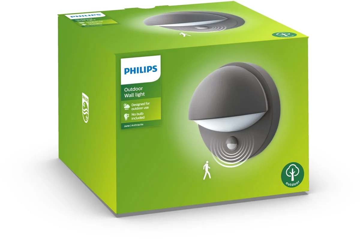 Philips June Buiten Wandlamp met Sensor - Antraciet