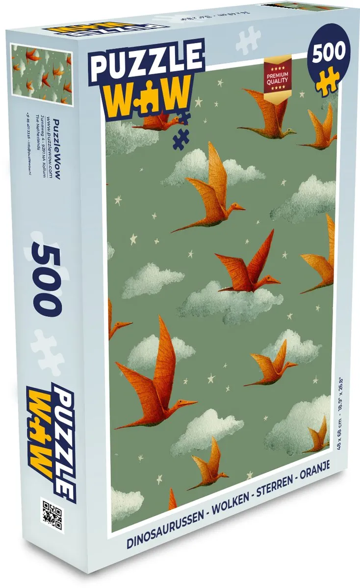PuzzleWow Dinosaurussen Wolken Sterren Legpuzzel 500 Stuks - Oranje