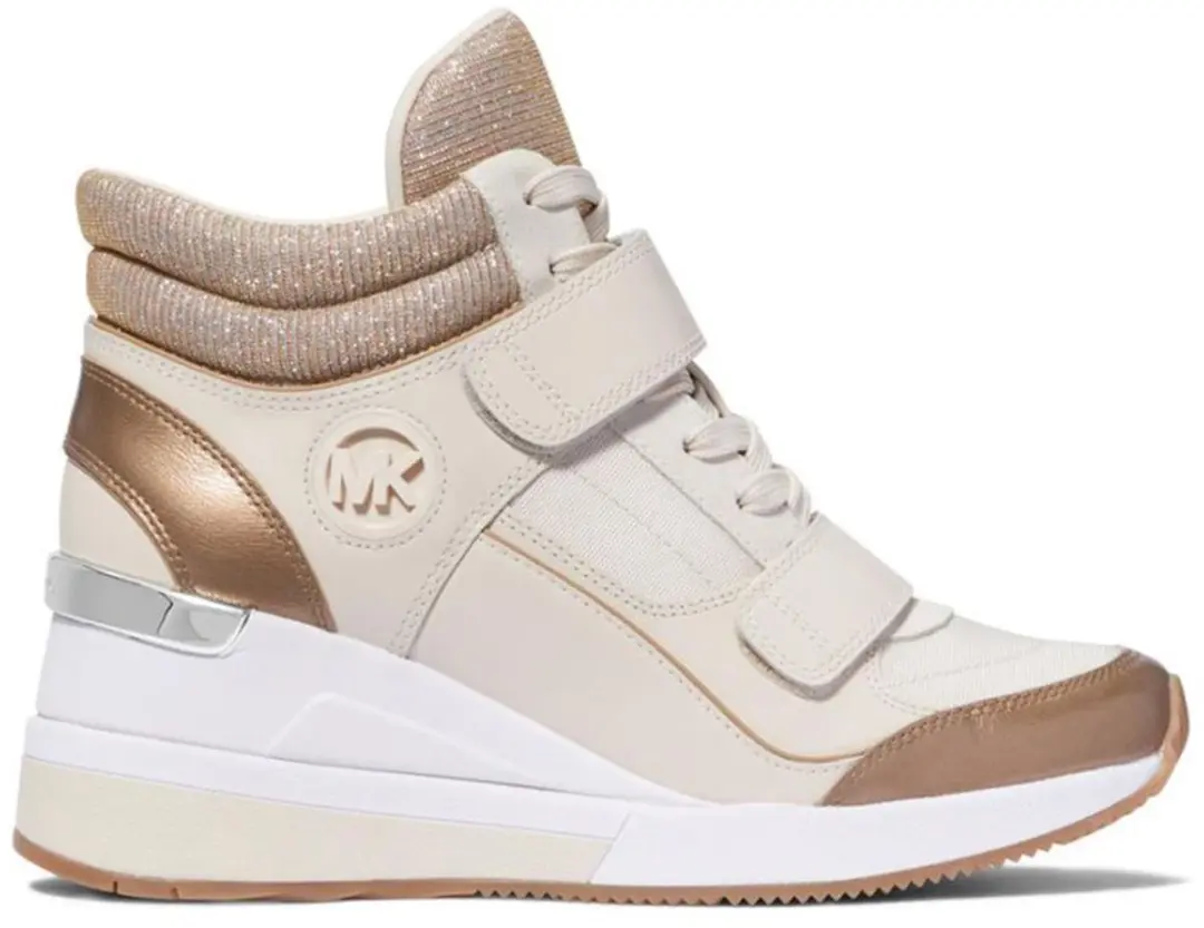 Gentry Leather And Glitter Chain Mesh High-Top Wedge Trainer