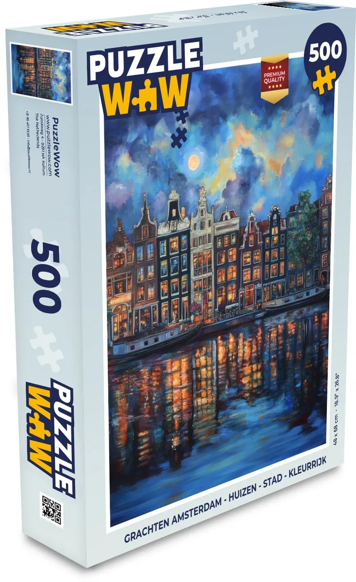 PuzzleWow Grachten Amsterdam Legpuzzel 500 Stuks - 500 Puzzeldelen