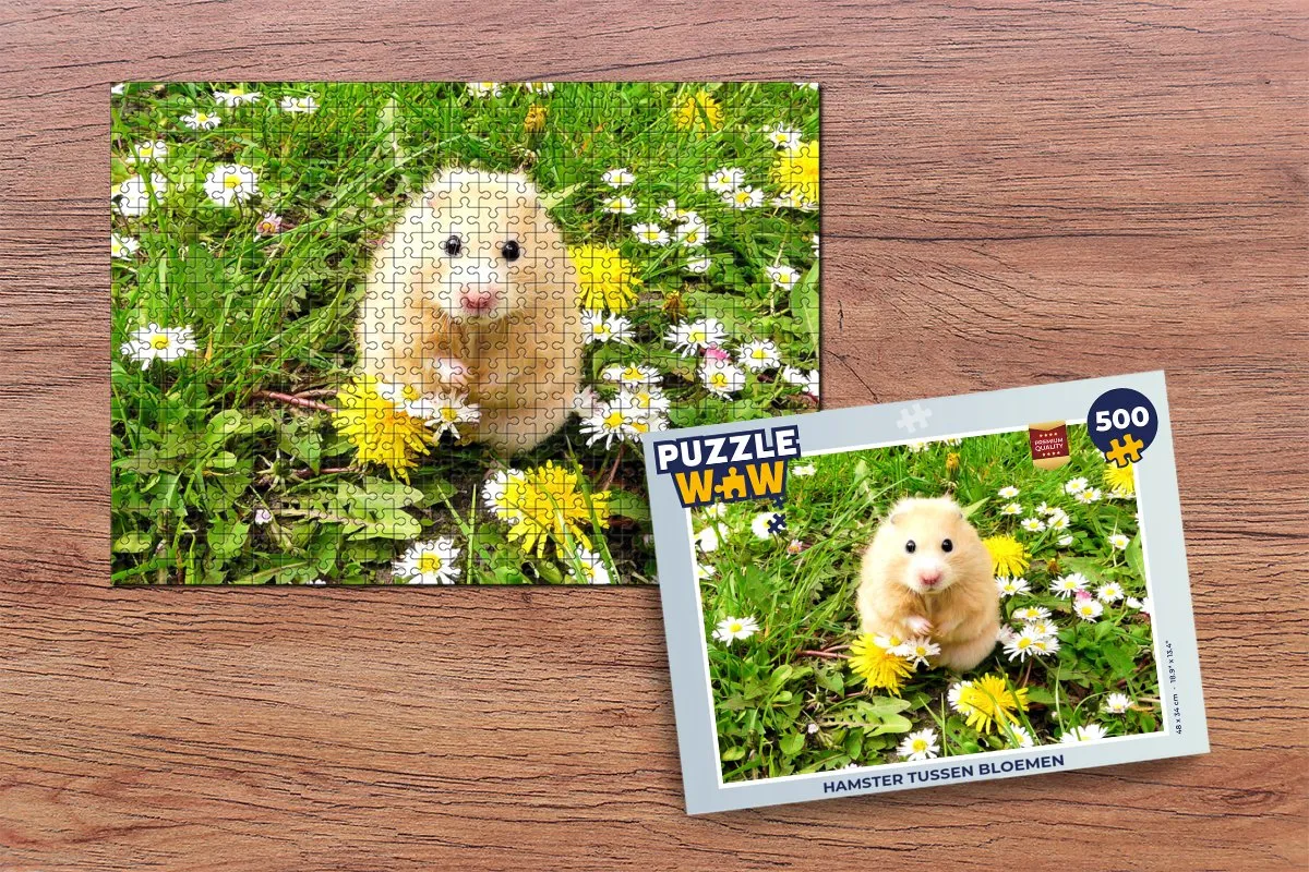 PuzzleWow Hamster tussen bloemen Legpuzzel 500 Stuks - Multicolor