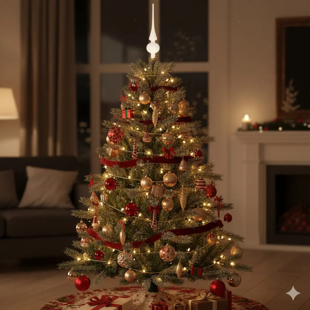 Decoris Kerstpiek 26cm - Wolwit Glas Glans - afbeelding 3 van 6