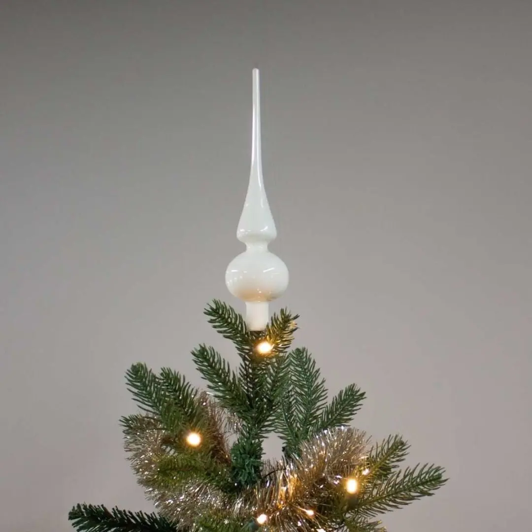 Decoris Kerstpiek 26cm - Wolwit Glas Glans - afbeelding 5 van 6