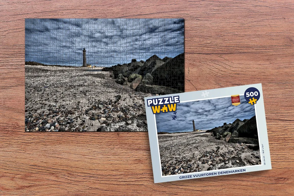 PuzzleWow Legpuzzel Grijze Vuurtoren Denemarken 500 Stuks - Multicolor