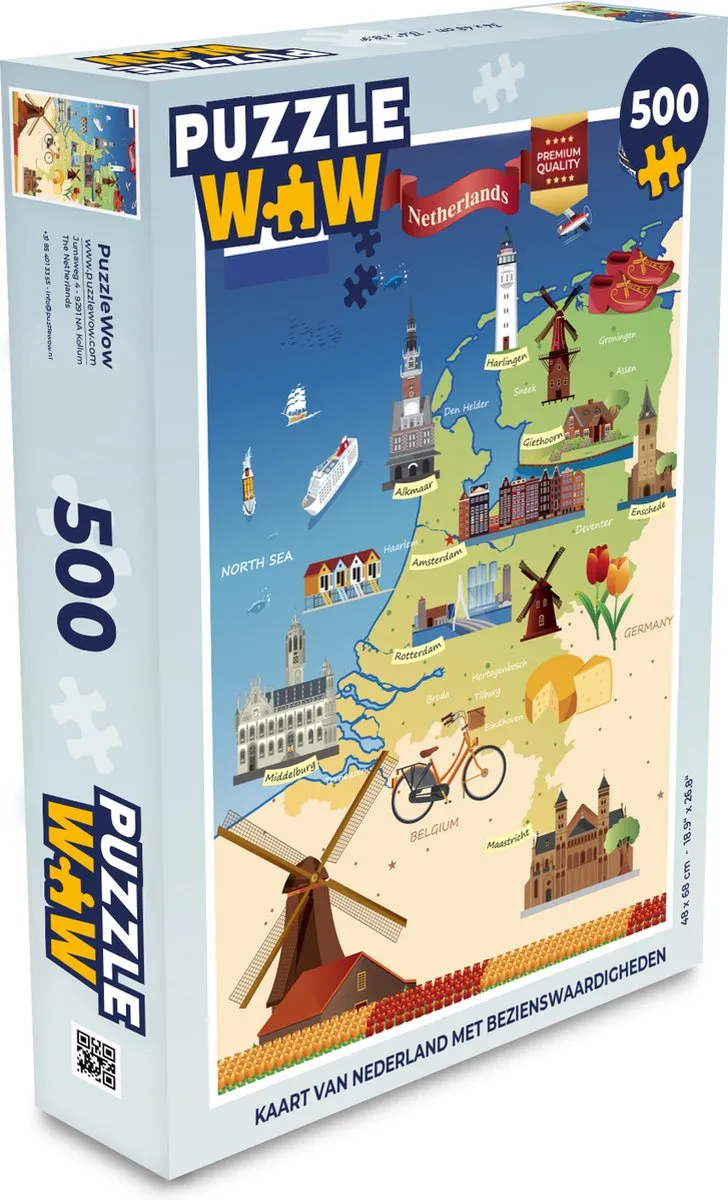 PuzzleWow Kaart van Nederland Legpuzzel 500 Stuks