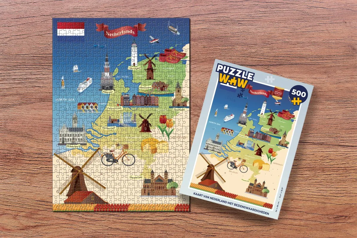 PuzzleWow Kaart van Nederland Legpuzzel 500 Stuks - Multicolor