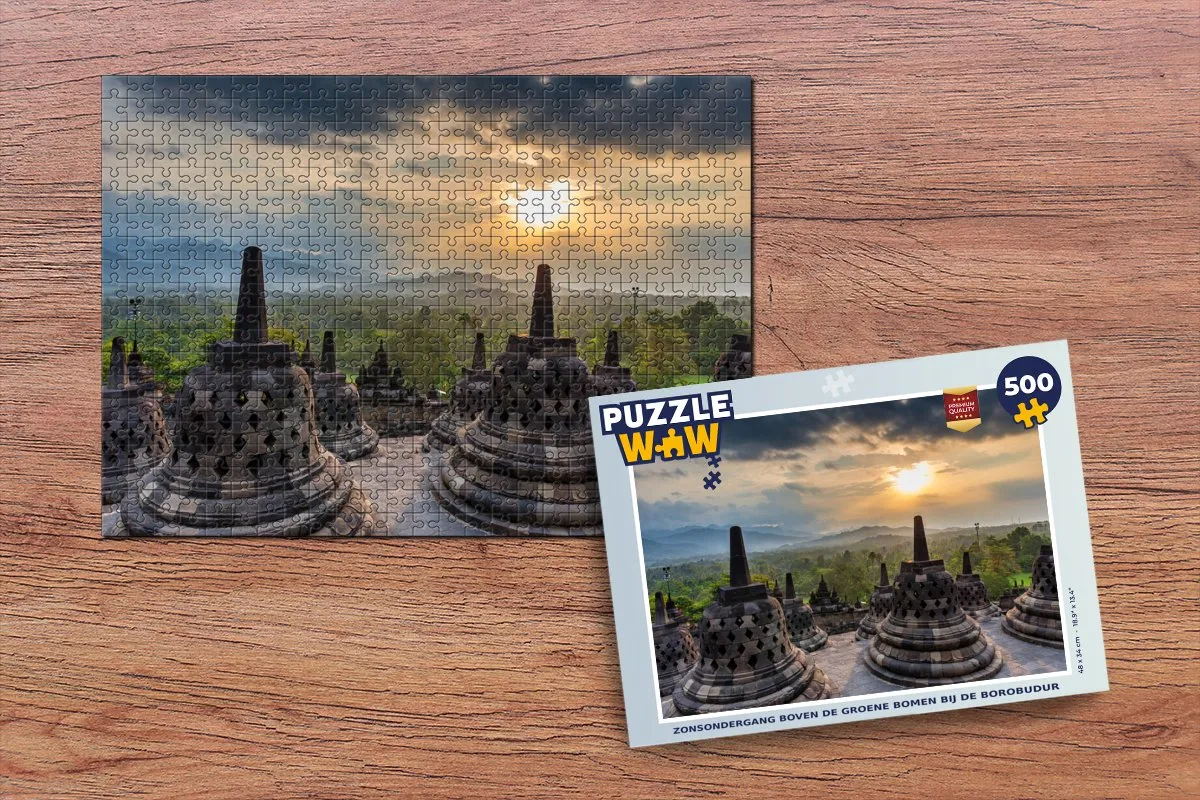 PuzzleWow Legpuzzel Borobudur Zonsondergang 500 Stuks