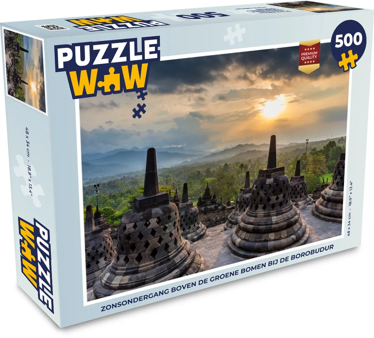 PuzzleWow Legpuzzel Borobudur Zonsondergang 500 Stuks - Multicolor