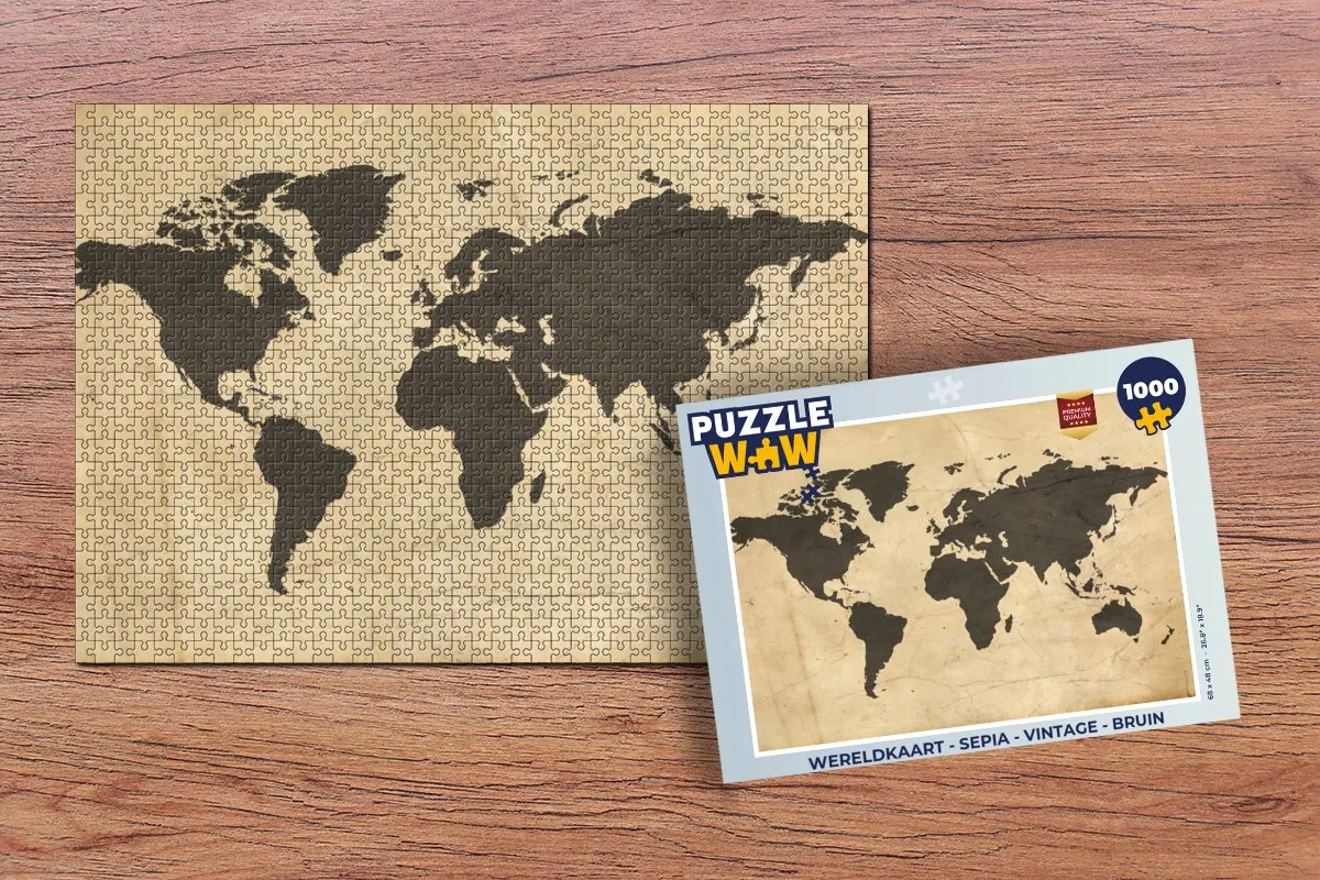 PuzzleWow Wereldkaart Legpuzzel 1000 Stuks - Sepia
