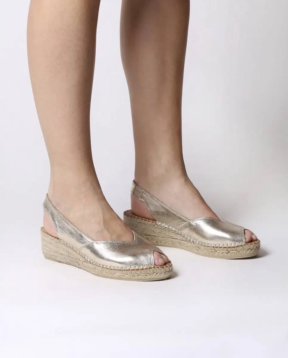 Dames leren espadrille met open neus en sleehak