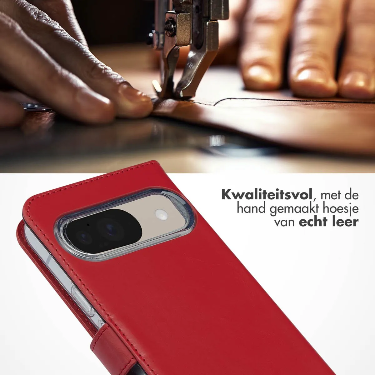 Selencia Hoesje Google Pixel 10/10 Pro - Echt Lederen Bookcase Rood