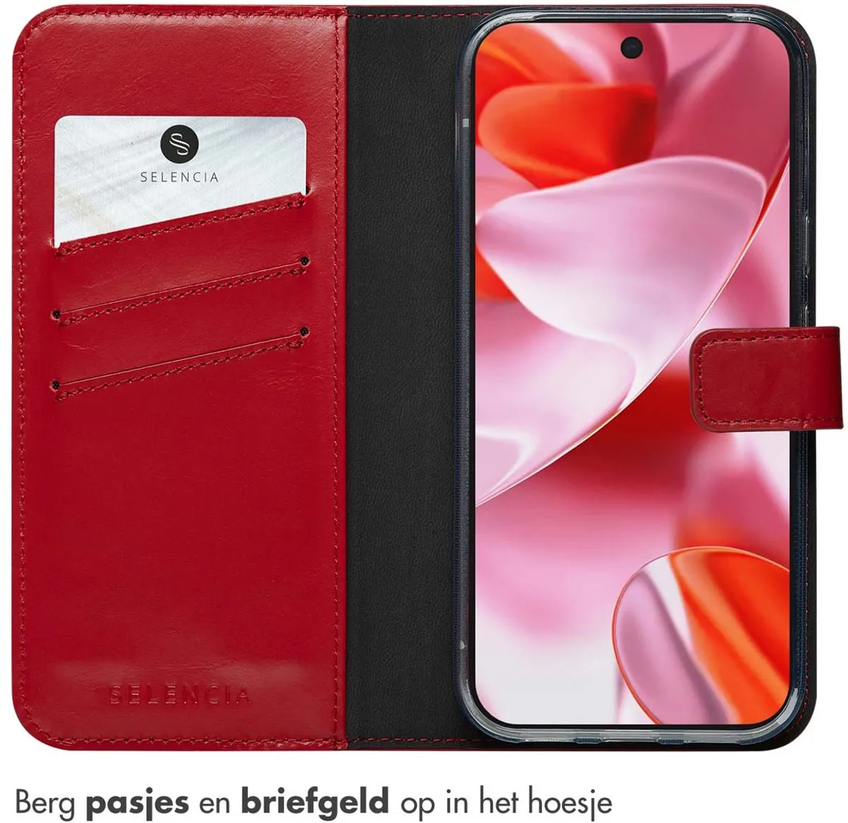 Selencia Hoesje Google Pixel 10/10 Pro - Echt Lederen Bookcase Rood