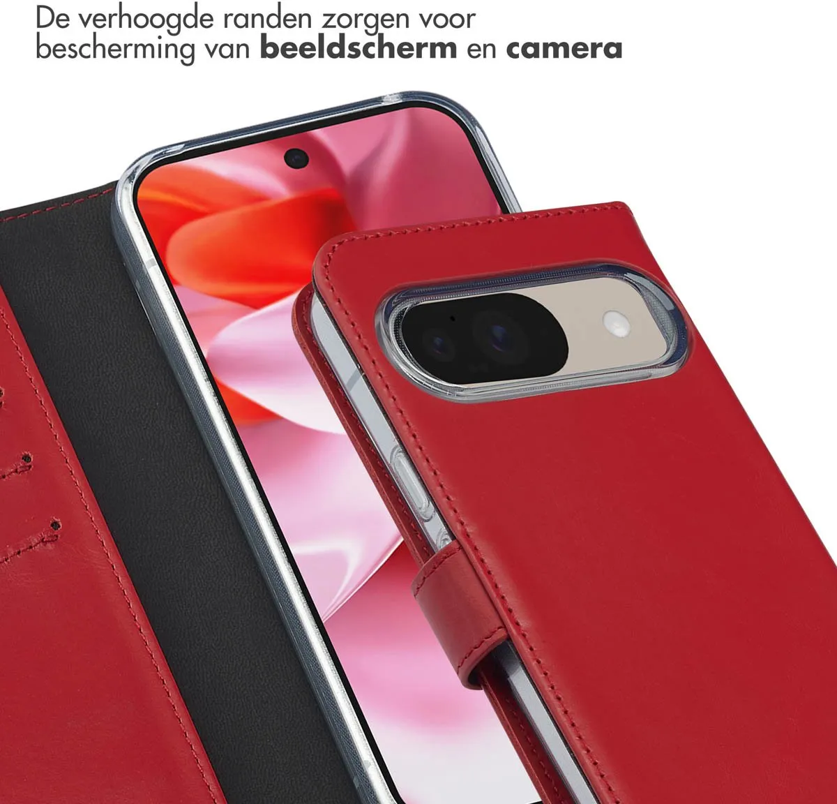 Selencia Hoesje Google Pixel 10/10 Pro - Echt Lederen Bookcase Rood