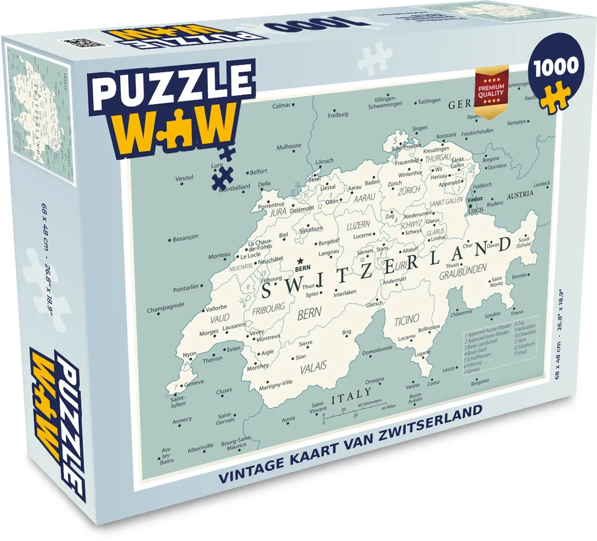 PuzzleWow Vintage Zwitserland Legpuzzel 1000 Stuks - Multicolor