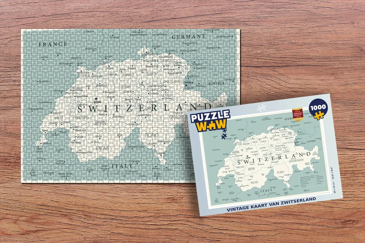PuzzleWow Vintage Zwitserland Legpuzzel 1000 Stuks - Multicolor