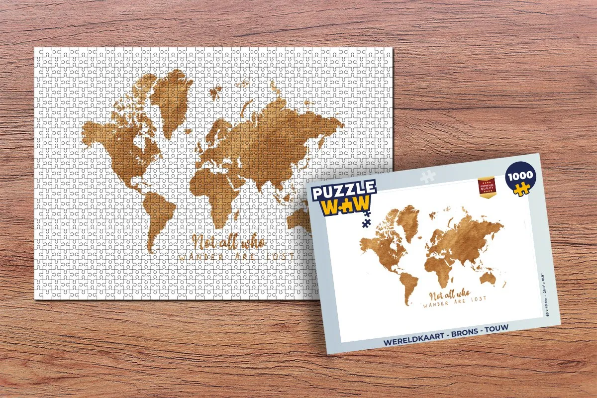 PuzzleWow Wereldkaart Legpuzzel 1000 Stuks - Brons - Touw