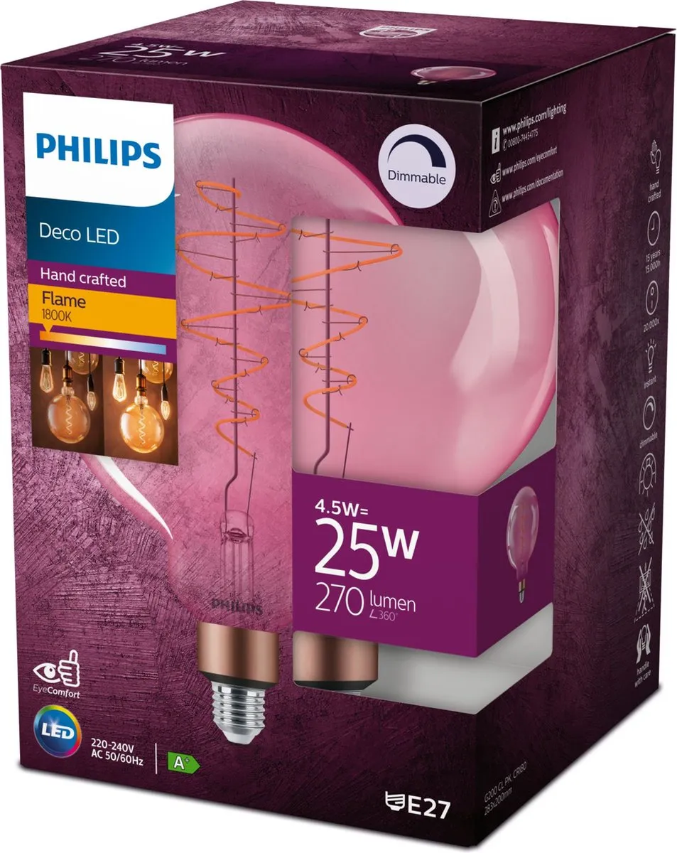 Philips LED Roze Dimbare Lamp 4.5W - Ø200cm