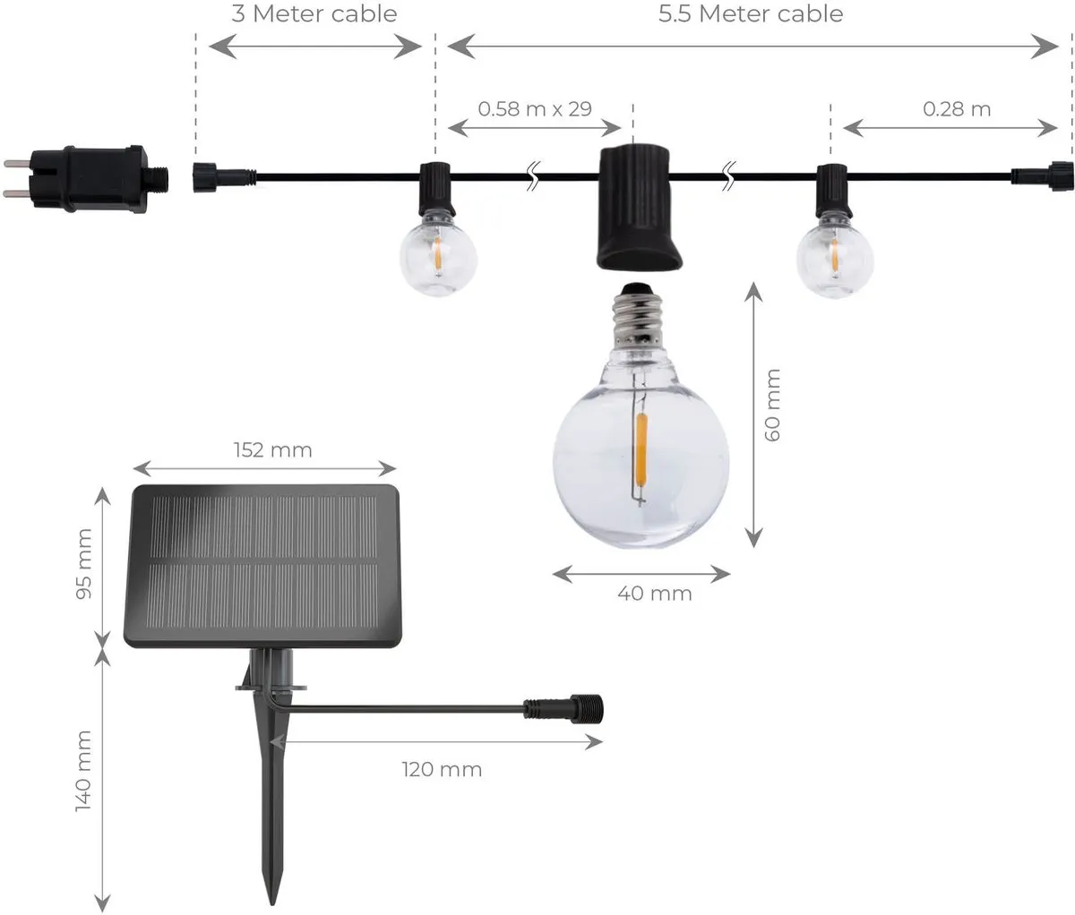 LEDVION Solar Lichtsnoer 5.5M 50 LED IP44 - Warm wit - afbeelding 3 van 6