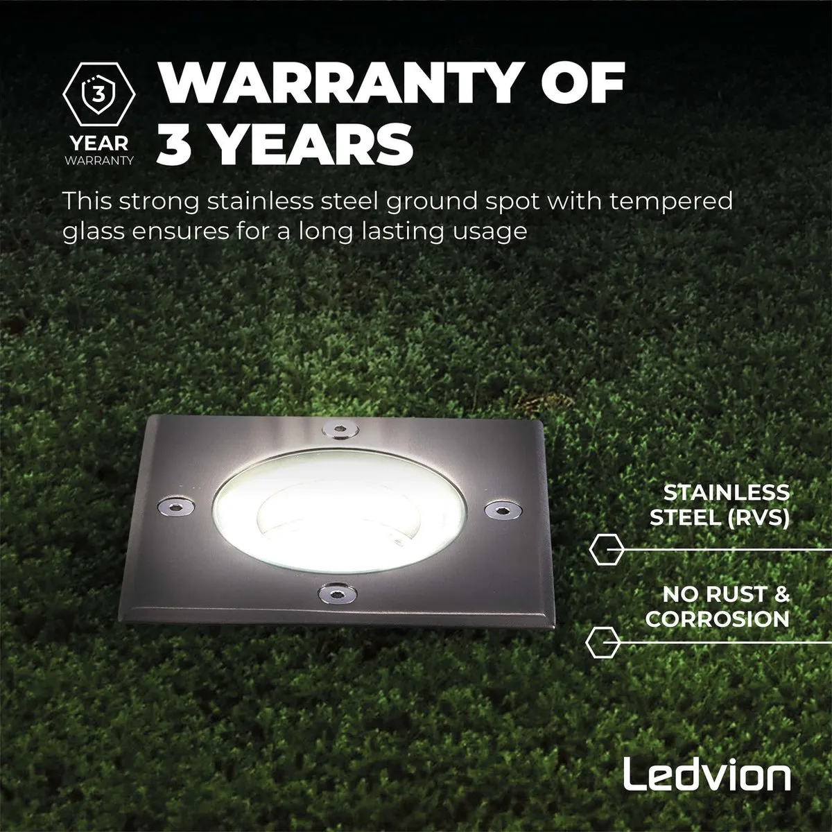 Ledvion LED Grondspot 5W 4000K GU10 IP67 - Geborsteld RVS - afbeelding 6 van 6