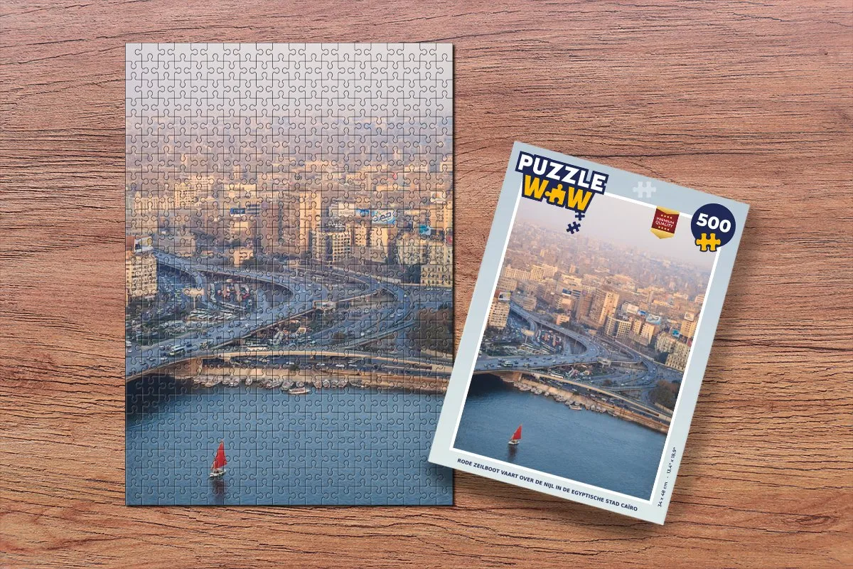 PuzzleWow Legpuzzel Rode zeilboot Nijl Caïro 500 Stuks