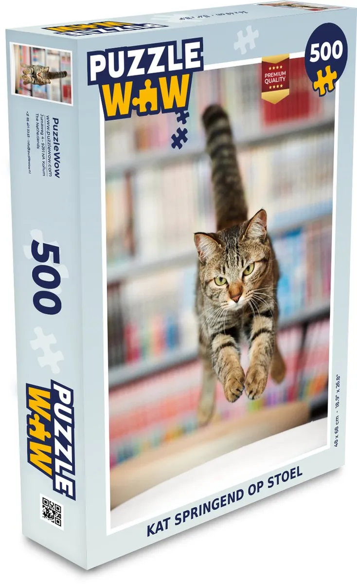 PuzzleWow Kat Spring Stoel Legpuzzel 500 Stuks - Multicolor