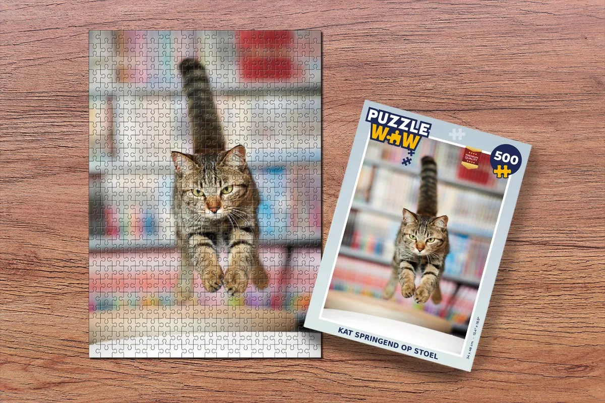 PuzzleWow Kat Spring Stoel Legpuzzel 500 Stuks - Multicolor