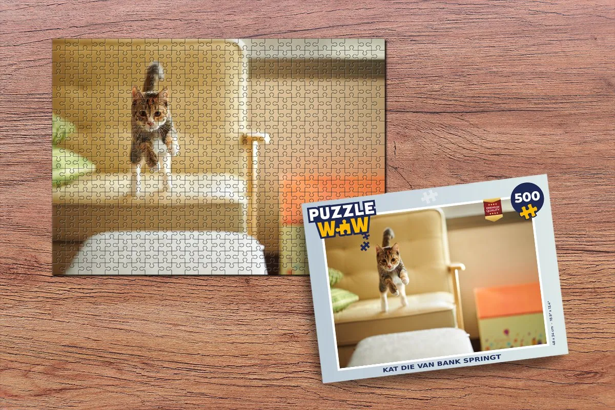 PuzzleWow Kat Spring Stoel Legpuzzel 500 Stuks - Multicolor