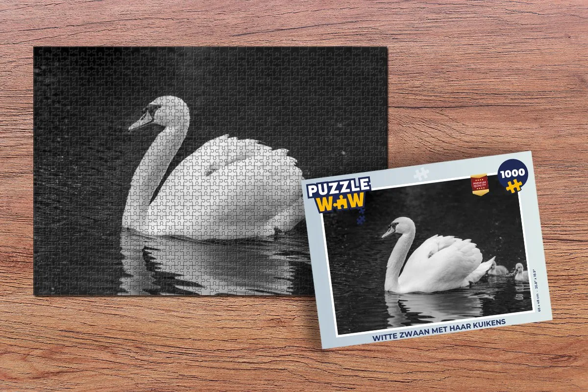 PuzzleWow Witte Zwaan met Kuikens Legpuzzel 1000 Stuks - Multicolor