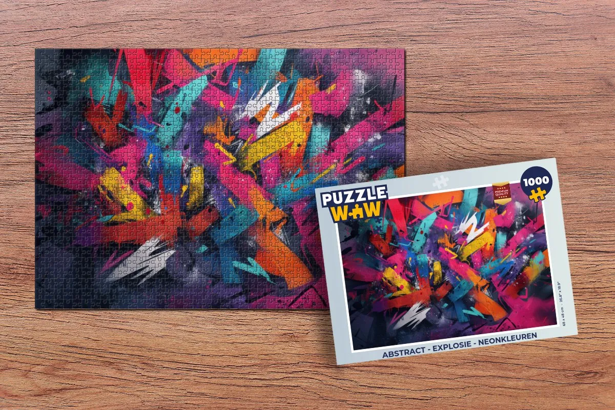 PuzzleWow Abstract Explosie Legpuzzel 1000 Stuks - Neonkleuren