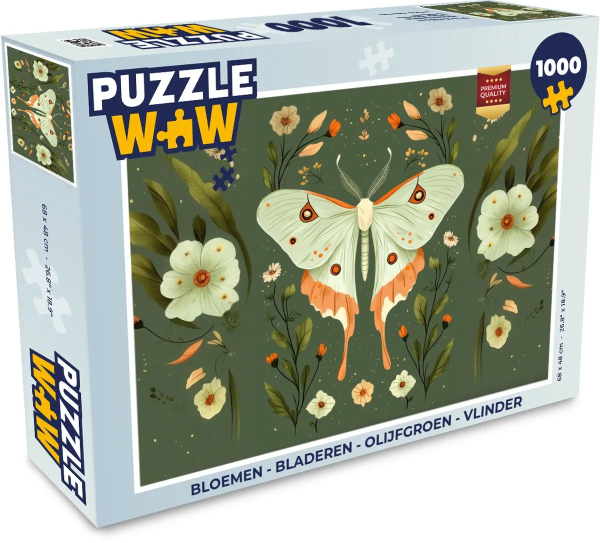 PuzzleWow Bloemen & Bladeren Legpuzzel 1000 Stuks - Olijfgroen/Vlinder