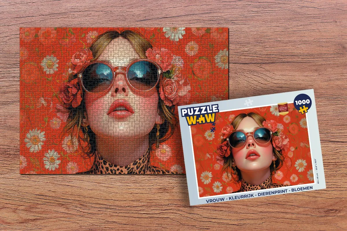 PuzzleWow Vrouw Dierenprint Legpuzzel 1000 Stuks - Bloemen/Rood