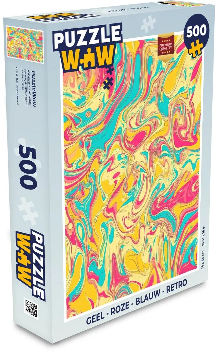 PuzzleWow Retro Legpuzzel 500 Stuks - Abstract Rood/Blauw