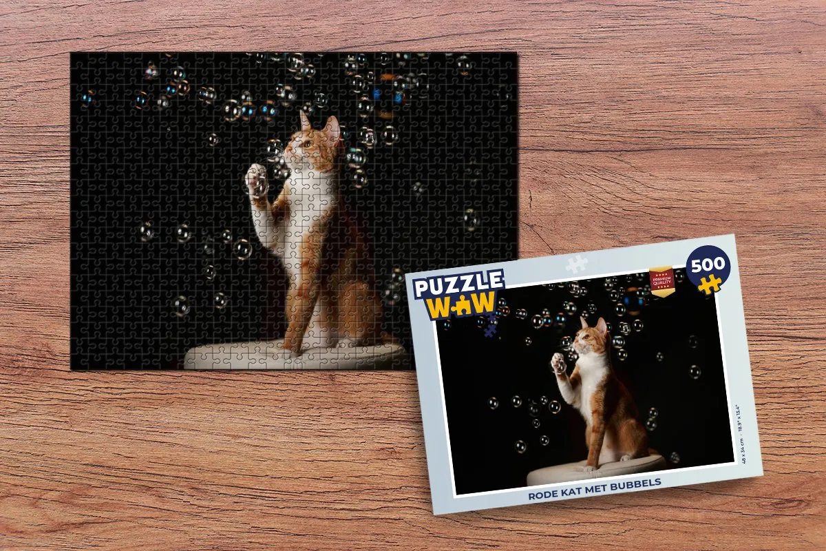PuzzleWow Legpuzzel Rode Kat met Bubbels 500 Stuks - Multicolor