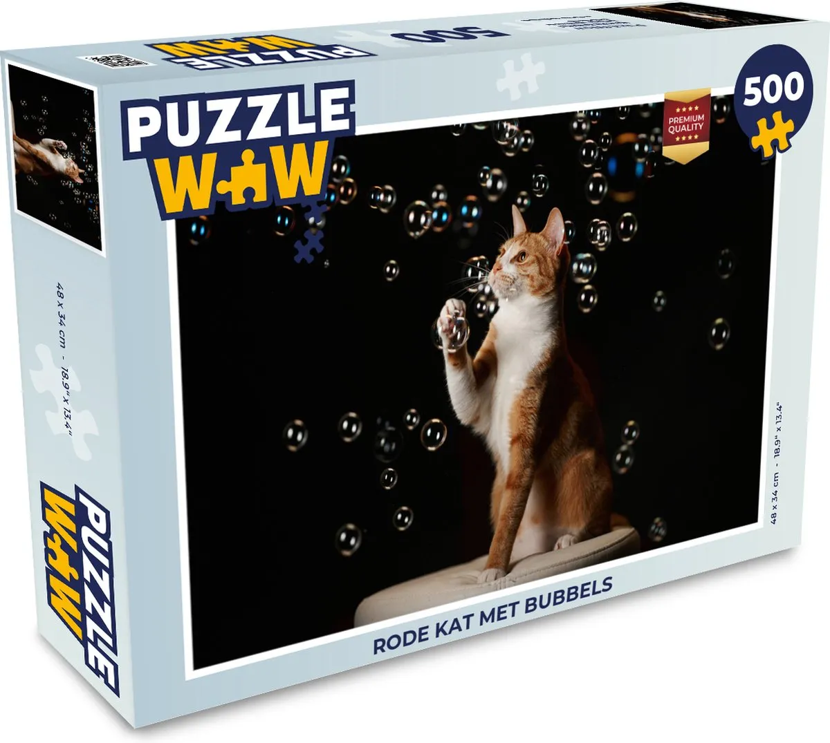 PuzzleWow Legpuzzel Rode Kat met Bubbels 500 Stuks
