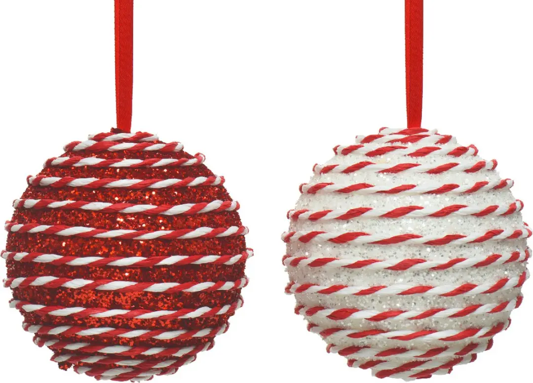 Kerstbal foam hang d10 cm rd/wit a2Decoris