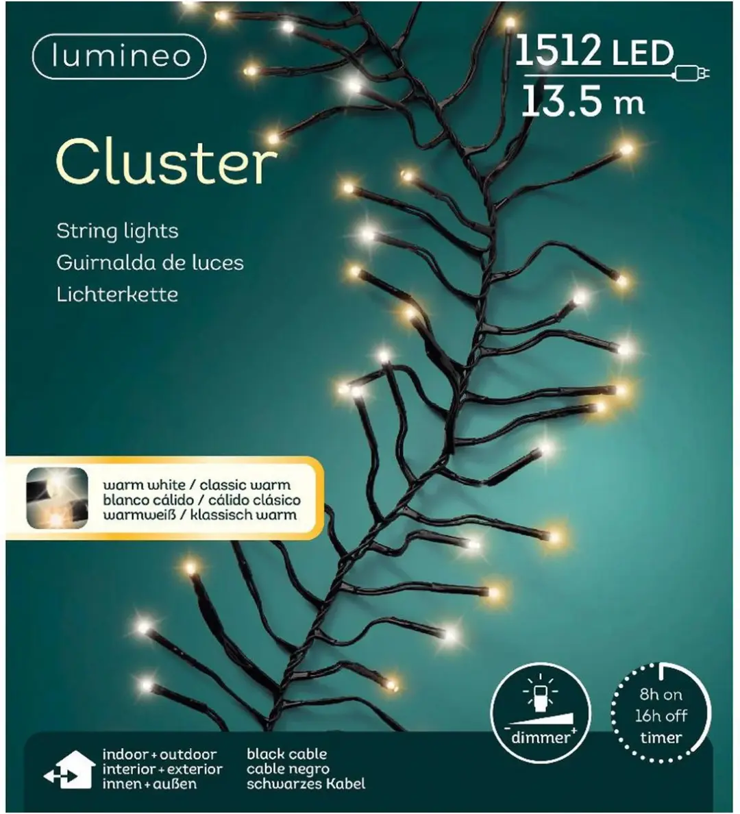 Lumineo Cluster Kerstverlichting 1512 Warm Wit - 13.5m Zwart