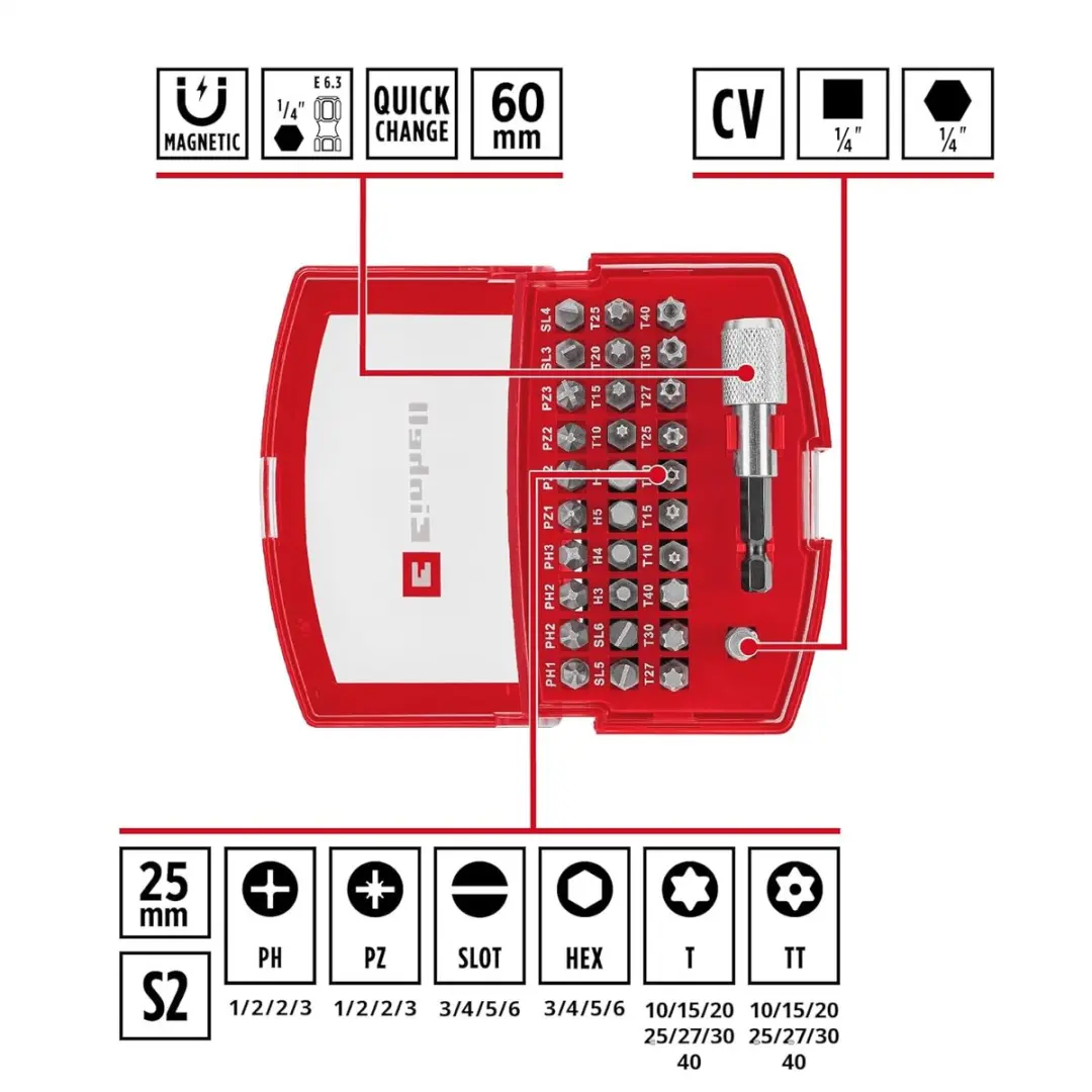 Einhell Belt Clip Bitset 32-delig - Incl. bithouder - afbeelding 4 van 6