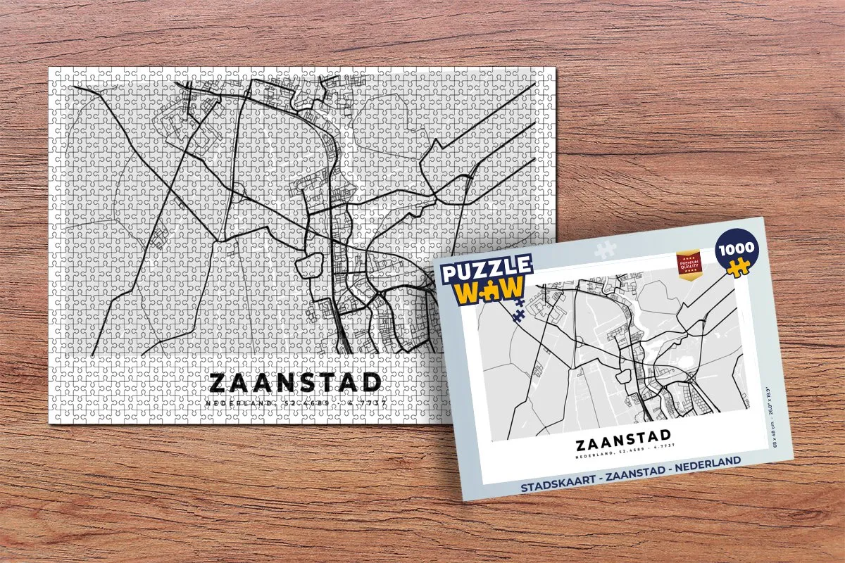 PuzzleWow Stadskaart Zaanstad Nederland Legpuzzel 1000 Stuks - Multicolor