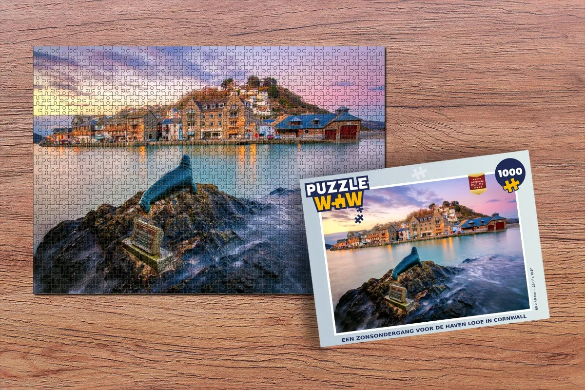 PuzzleWow Zonsondergang Looe Cornwall Legpuzzel 1000 Stuks - Multicolor