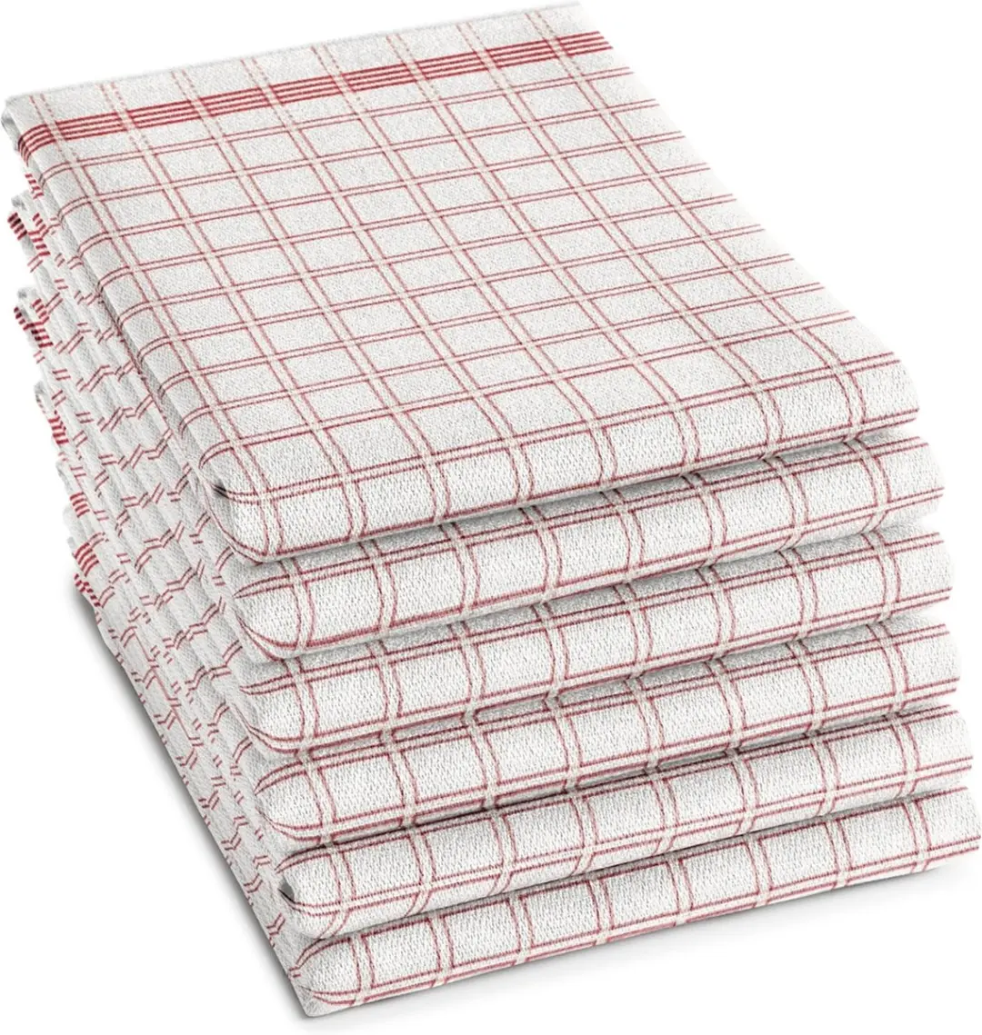 DDDDD - Nation - Theedoek - Set van 6 - Katoen - Dobby weefsel - 65x65 cm - Ruitjesprint - Rood