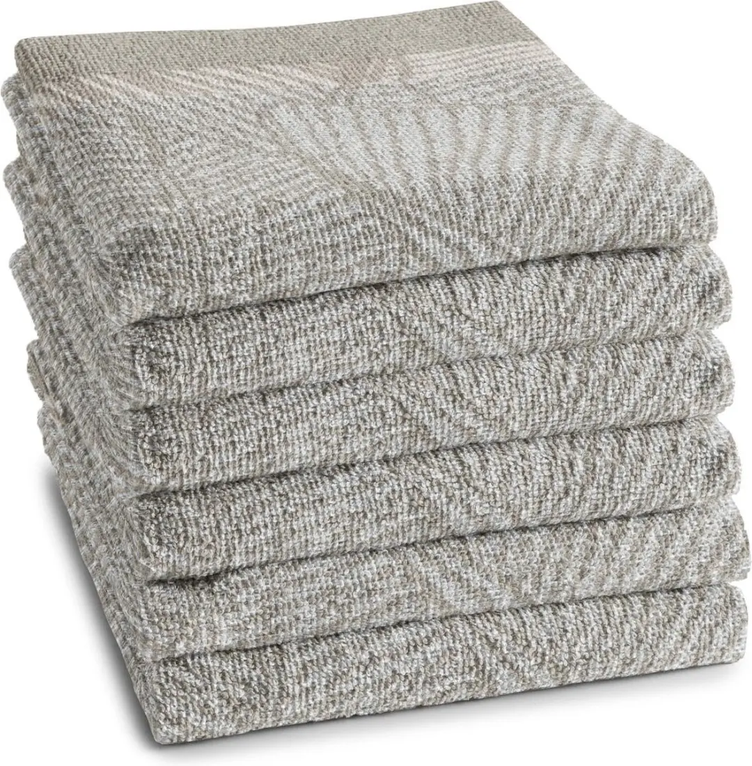 DDDDD Barrier Keukendoek - Set van 6 - Katoen - Plantenprint - 50x55 cm - Badstof - Beige