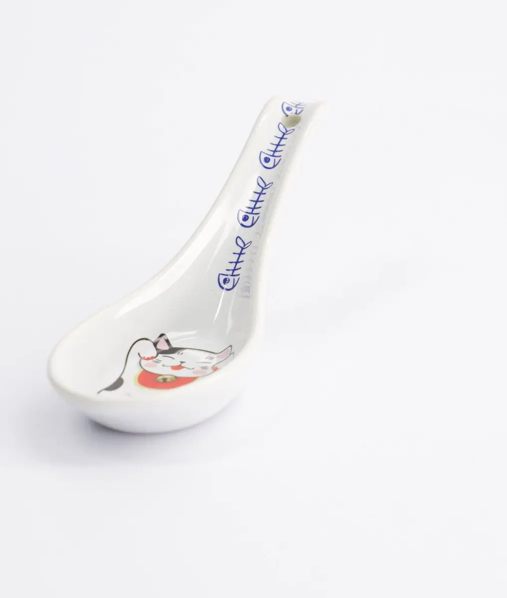 Kawaii Lucky Cat Rode Vis Porseleinen Lepel